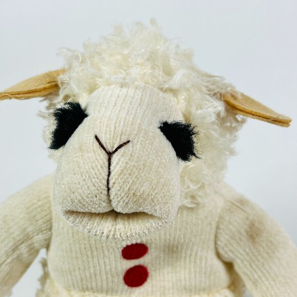 Vintage Lamb Chop By Nanco Plush Doll 10"Furry Outfit Black Eyes Red Mittens Cut - Picture 2 of 9